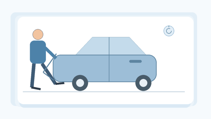 Illustration neutre d’une personne entrant prudemment dans une voiture, thème hanche sensible